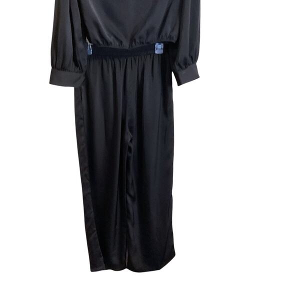 Pretty Garden 2pc Set Size M Crop Satin Soft Top Black Wide Leg Pants High Waist - Picture 8 of 15